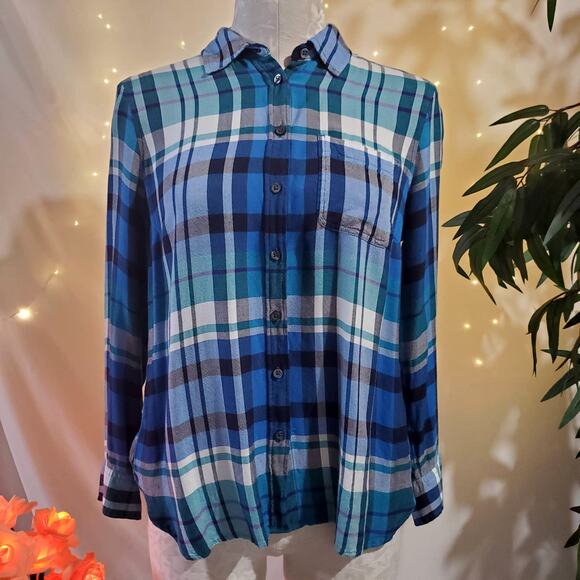 Talbots Womens SP Plaid Button-up Collared Split Back Cozy Long Sleeve Shirt - Picture 1 of 9